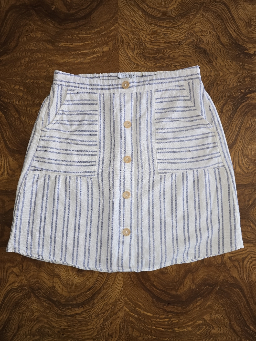 Potters Pot Blue and White Striped Button-Front Mini Skirt with Pockets Womens M